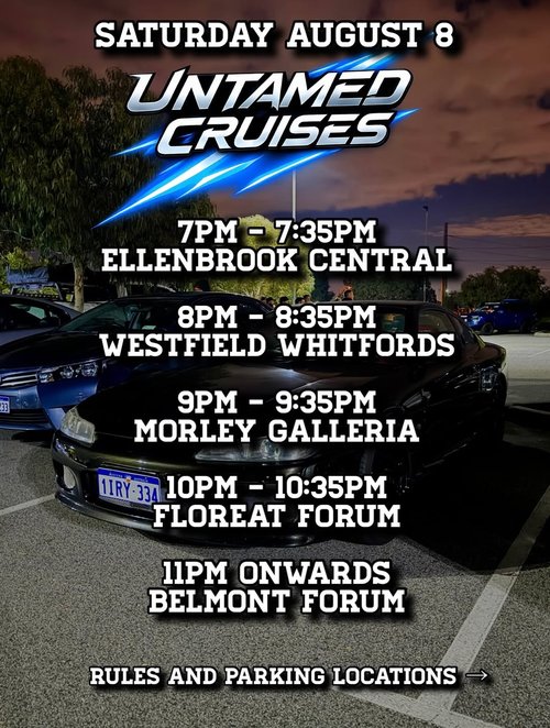Untamed Cruises — Muscle/JDM car meet in Perth, WA on Saturday 8 August 2026