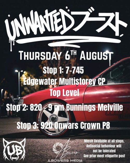 Unwanted Boost Cruise — JDM car meet in Perth, WA on Thursday 6 August 2026