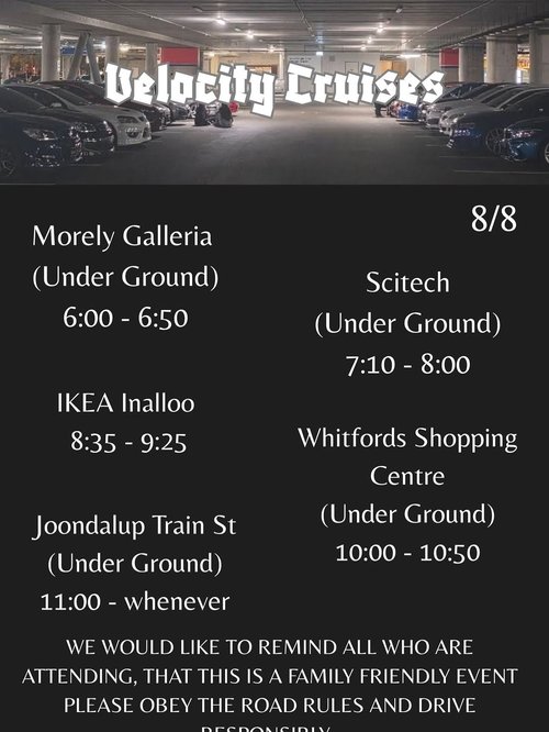 Velocity Cruises — car meet in Perth, WA on Saturday 8 August 2026