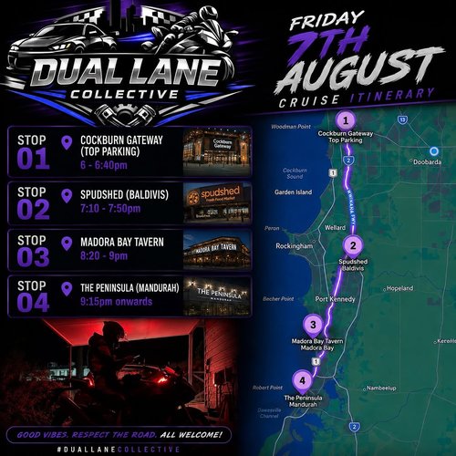Dual Lane Collective Deep South Run — JDM car meet in Perth, WA on Friday 7 August 2026