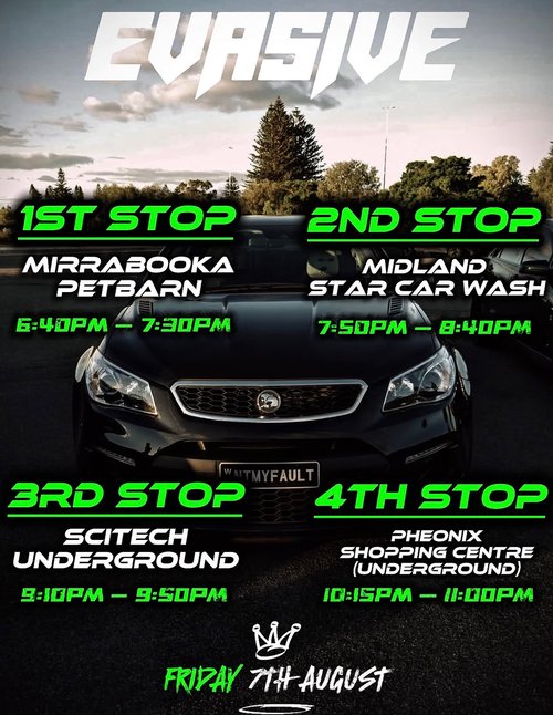 Evasive North to South Run — JDM car meet in Perth, WA on Friday 7 August 2026