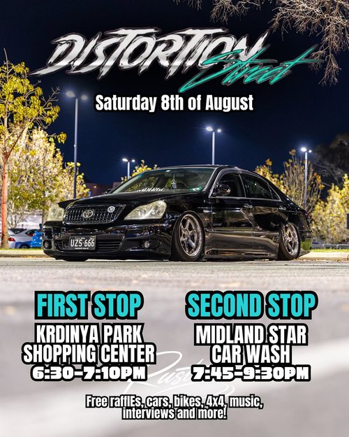 Distortion Street Meet & Cruise — 4x4/JDM car meet in Perth, WA on Saturday 8 August 2026