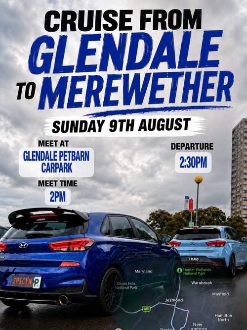 Cruise from Glendale to Merewether — JDM car meet in Newcastle, NSW on Sunday 9 August 2026