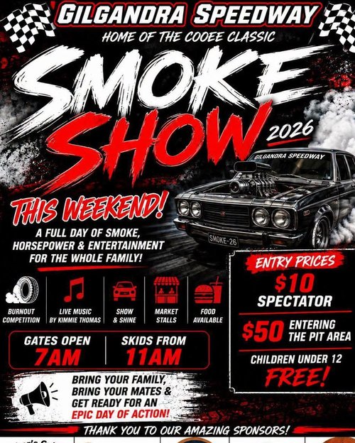Gilgandra Speedway Smoke Show — Muscle spectator event in Sydney, NSW on Saturday 8 August 2026