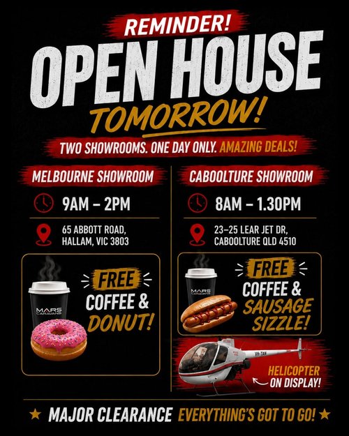Mars Caravans Open House — 4x4 car meet in Melbourne, VIC on Saturday 8 August 2026
