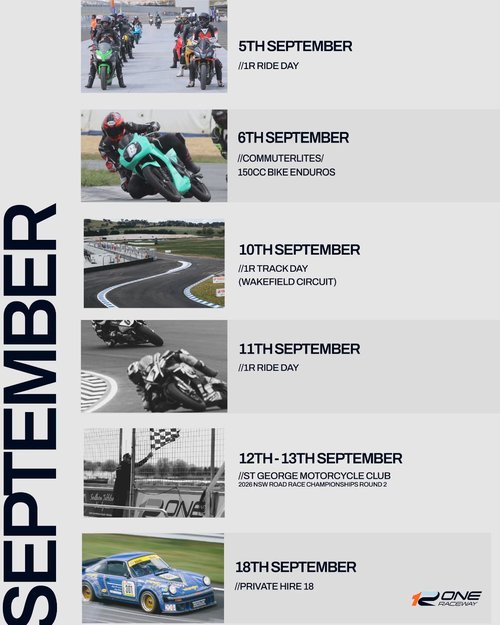 1R Track Day — Classic track day in Sydney, NSW on Thursday 10 September 2026