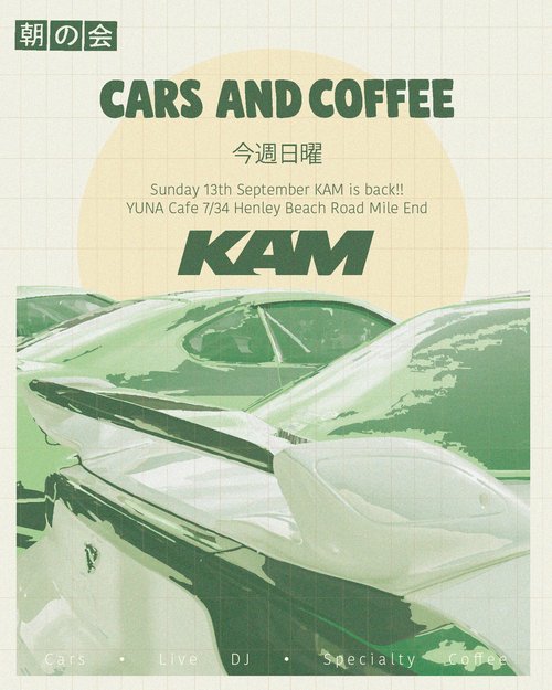 KAM Cars and Coffee — JDM car meet in Adelaide, SA on Sunday 13 September 2026