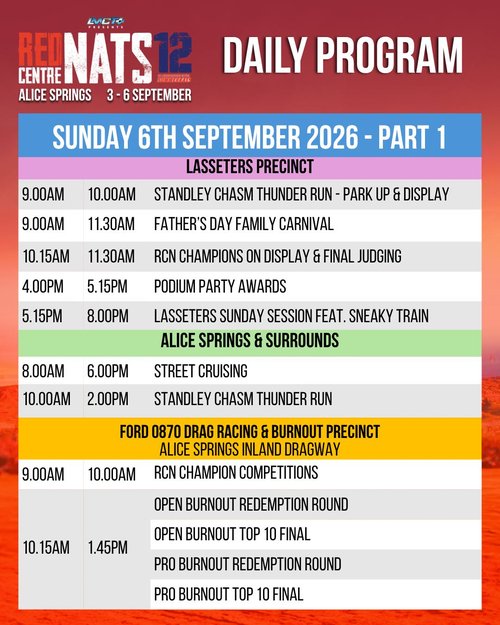 Red CentreNATS 12 — Muscle spectator event in Darwin, NT on Sunday 6 September 2026