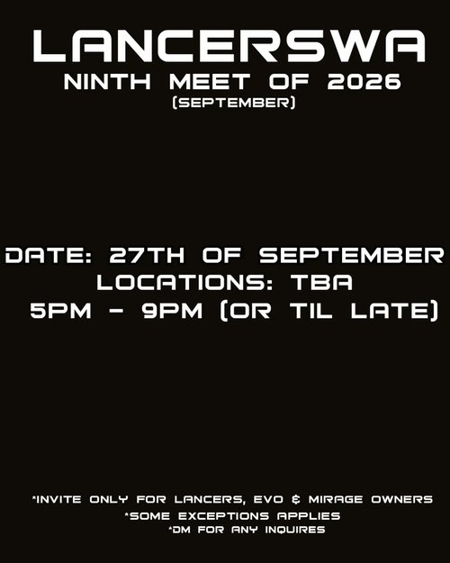 LancersWA Ninth Meet of 2026 — JDM car meet in Perth, WA on Sunday 27 September 2026