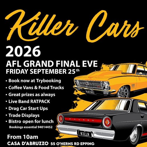 Killer Cars 2026 — Classic/Muscle car meet in Melbourne, VIC on Friday 25 September 2026
