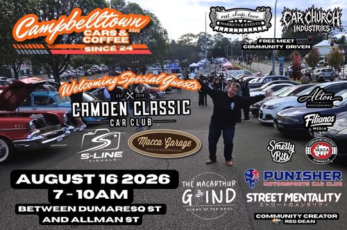 Campbelltown Cars & Coffee — Classic/JDM car meet in Sydney, NSW on Sunday 16 August 2026