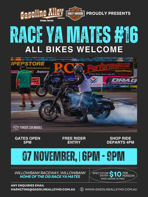 Race Ya Mates #16 — track day in Brisbane, QLD on Saturday 7 November 2026