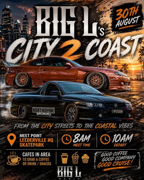 Big L's City 2 Coast — JDM/Muscle car meet in Perth, WA on Sunday 30 August 2026