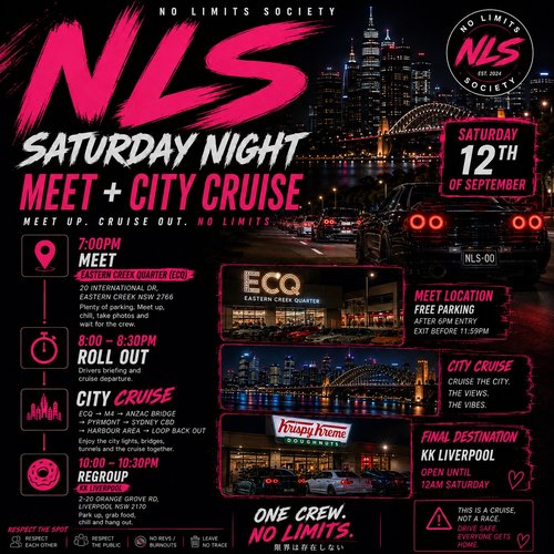 NLS Saturday Night Meet + City Cruise — car meet in Sydney, NSW on Saturday 12 September 2026