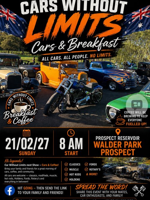 Cars Without Limits Cars & Breakfast — Classic/JDM car meet in Sydney, NSW on Sunday 21 February 2027
