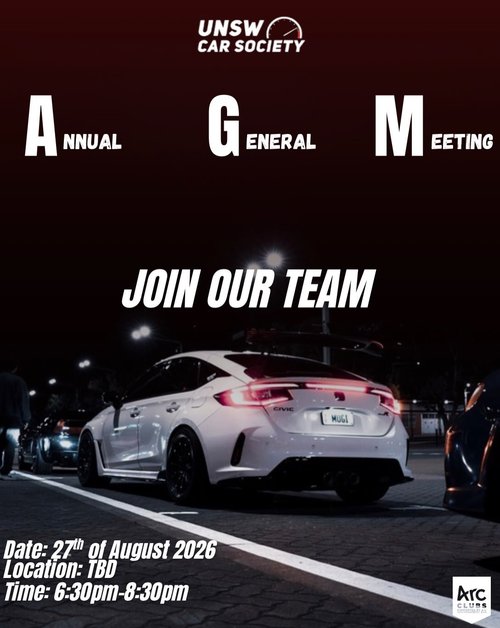 UNSW Car Society AGM 2026 — JDM car meet in Sydney, NSW on Thursday 27 August 2026
