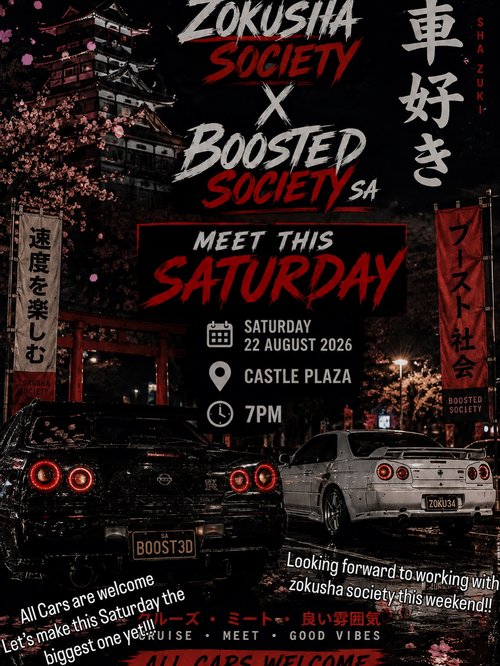 Zokusha Society x Boosted Society SA Meet — JDM car meet in Adelaide, SA on Saturday 22 August 2026