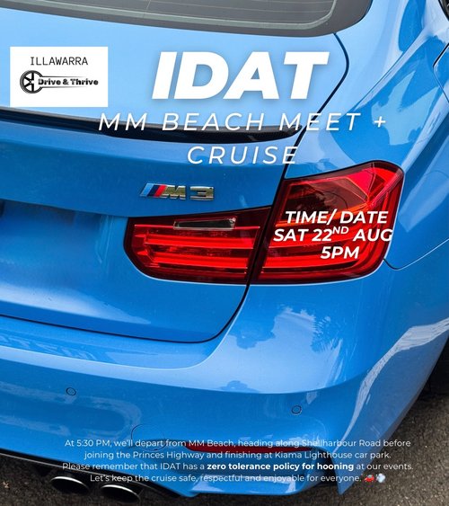 IDAT MM Beach Meet + Cruise — car meet in Wollongong, NSW on Saturday 22 August 2026