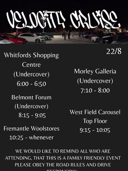 Velocity Cruise — car meet in Perth, WA on Saturday 22 August 2026