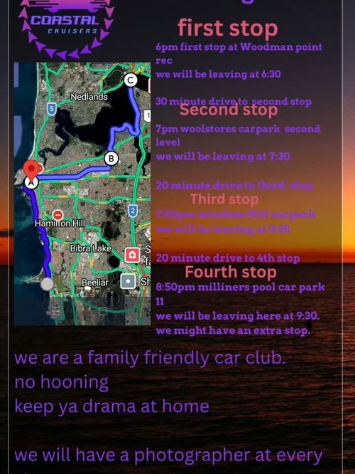Coastal Cruisers Cruise — car meet in Perth, WA on Tuesday 25 August 2026