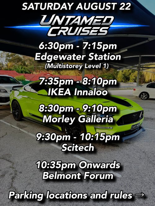Untamed Cruises — Muscle car meet in Perth, WA on Saturday 22 August 2026