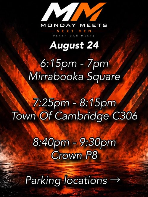 Monday Meets — car meet in Perth, WA on Monday 24 August 2026
