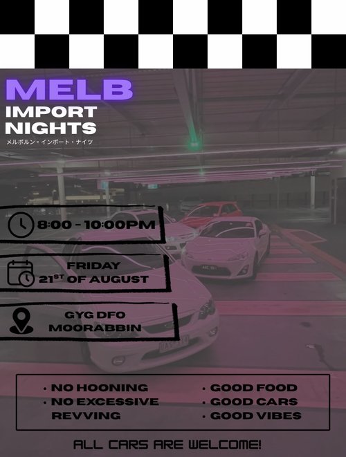Melb Import Nights — JDM/Euro car meet in Melbourne, VIC on Friday 21 August 2026