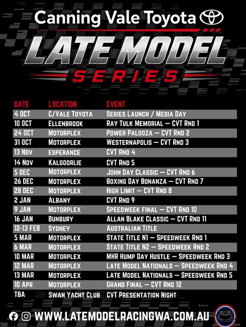 Canning Vale Toyota Late Model Series — Muscle spectator event in Perth, WA on Sunday 4 October 2026