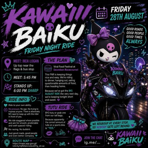 Kawaii Baiku Friday Night Ride — JDM car meet in Brisbane, QLD on Friday 28 August 2026