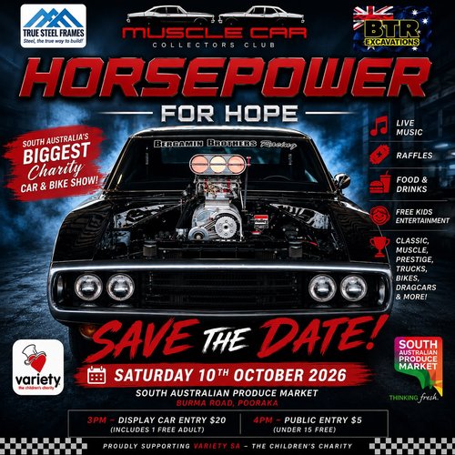 Horsepower for Hope — Classic/Muscle car meet in Adelaide, SA on Saturday 10 October 2026
