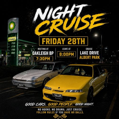 Night Cruise — Muscle/Classic car meet in Melbourne, VIC on Friday 28 August 2026