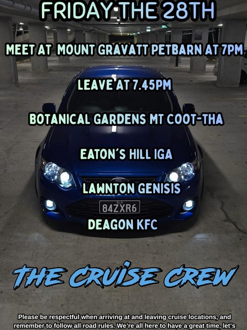 Friday Night Cruise — JDM/Muscle car meet in Brisbane, QLD on Friday 28 August 2026