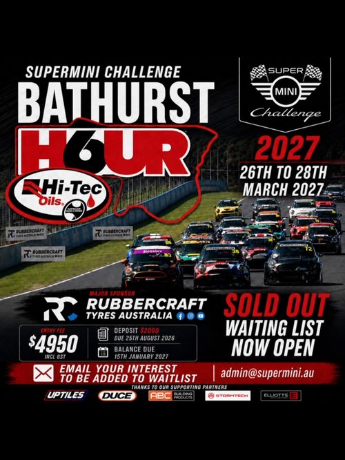 Supermini Challenge Bathurst 6 Hour — Euro track day in Bathurst, NSW on Friday 26 March 2027