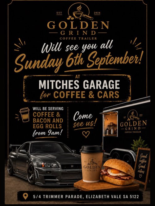 Coffee & Cars at Mitches Garage — JDM car meet in Adelaide, SA on Sunday 6 September 2026