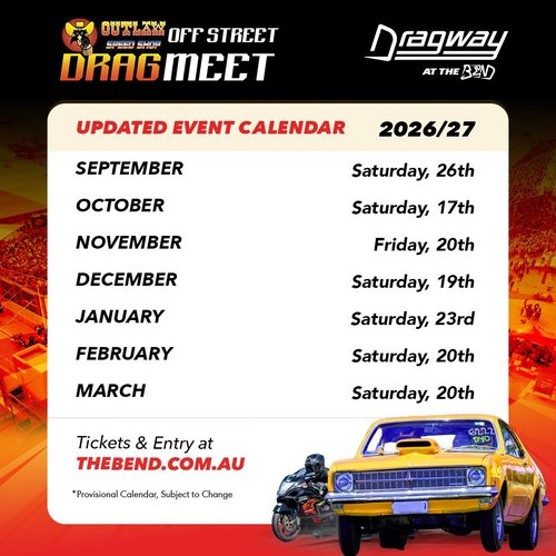 Outlaw Speed Shop Off Street Dragmeet — Muscle track day in Adelaide, SA on Saturday 26 September 2026