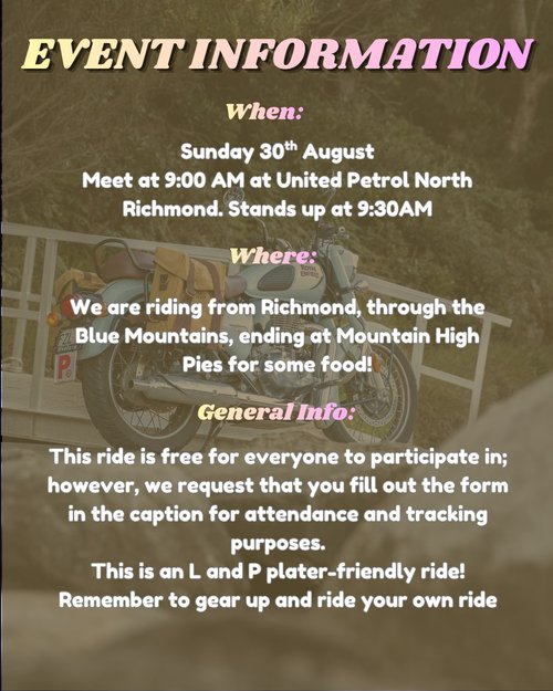Cruise Through The Mountains — car meet in Sydney, NSW on Sunday 30 August 2026