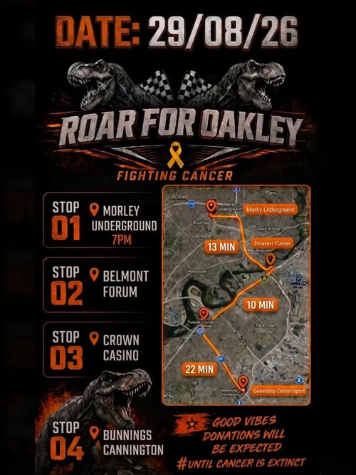 Roar for Oakley — Muscle car meet in Perth, WA on Saturday 29 August 2026