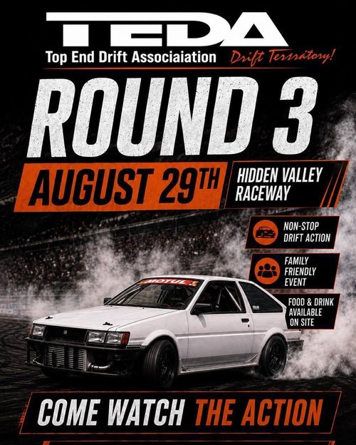 TEDA Round 3 — JDM spectator event in Darwin, NT on Saturday 29 August 2026