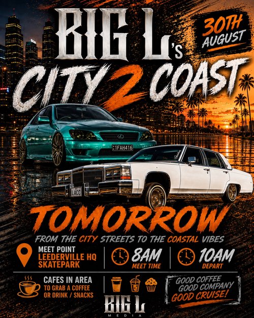 Big L's City 2 Coast — JDM/Classic car meet in Perth, WA on Sunday 30 August 2026