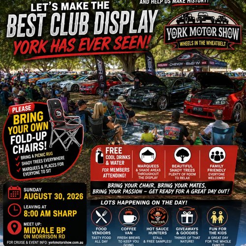 HSV Owners Club York Motor Show Display — Classic/Muscle car meet in Perth, WA on Sunday 30 August 2026
