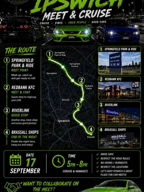 First Ever Ipswich Meet & Cruise — Muscle car meet in Brisbane, QLD on Thursday 17 September 2026