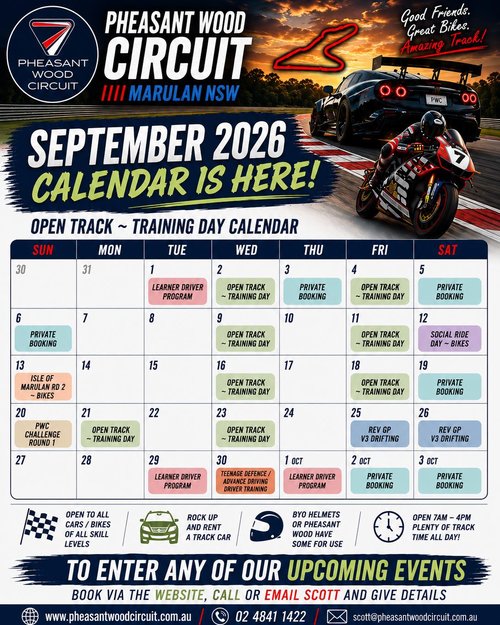 Open Track ~ Training Day — track day in Sydney, NSW on Wednesday 2 September 2026