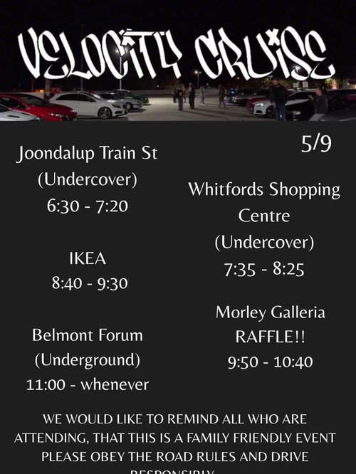 Velocity Cruise — car meet in Perth, WA on Saturday 5 September 2026