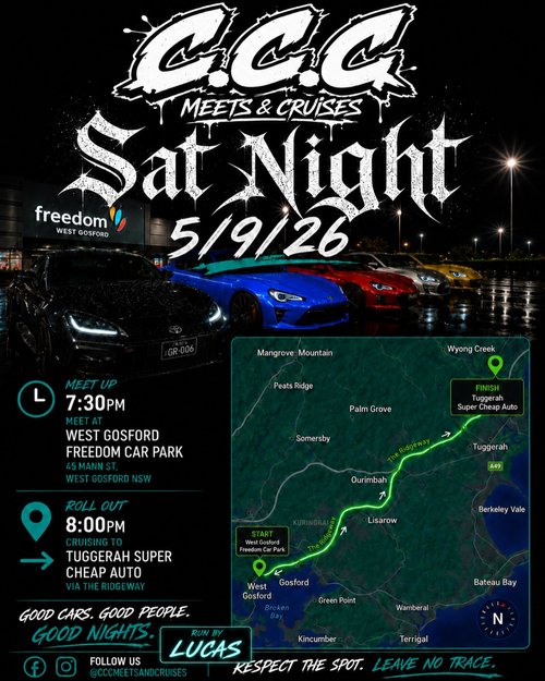Saturday Night Cruise — car meet in Central Coast, NSW on Saturday 5 September 2026