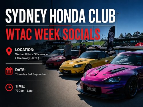WTAC Week Socials — JDM car meet in Sydney, NSW on Thursday 3 September 2026