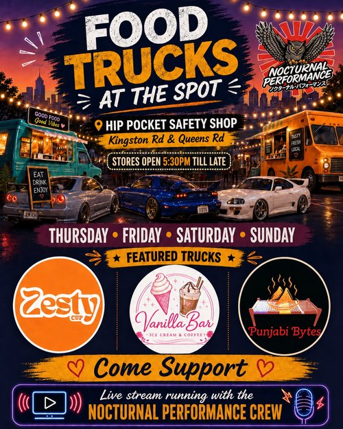 Food Trucks at the Spot — JDM car meet in Brisbane, QLD on Thursday 3 September 2026