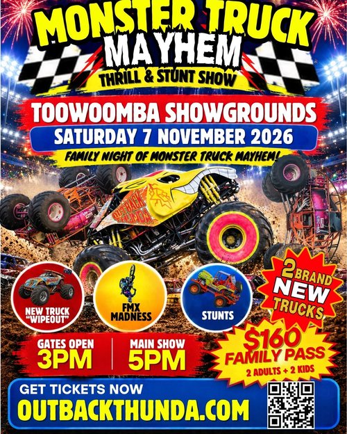 Monster Truck Mayhem — 4x4 spectator event in Toowoomba, QLD on Saturday 7 November 2026