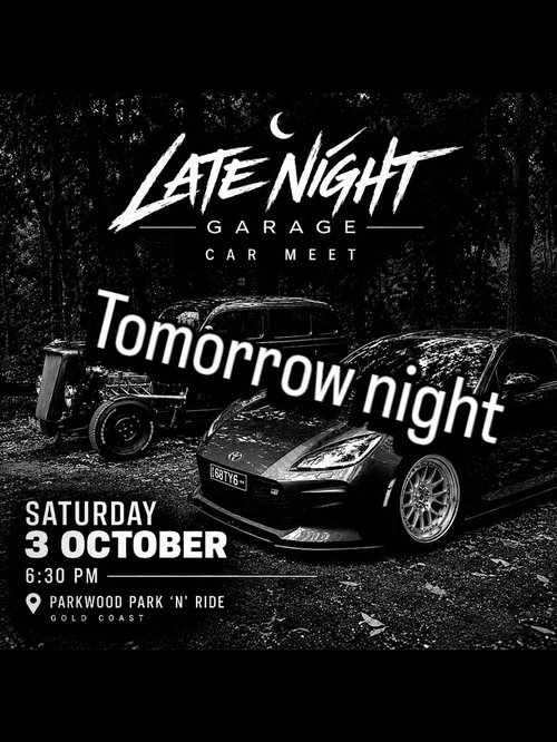 Late Night Garage Car Meet — JDM/Classic car meet in Gold Coast, QLD on Saturday 3 October 2026