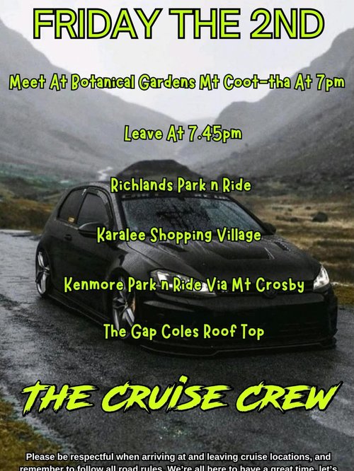 Friday Night Cruise — JDM/Euro car meet in Brisbane, QLD on Friday 2 October 2026