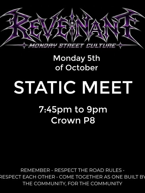 Revenant Monday Street Culture — Stance/JDM car meet in Perth, WA on Monday 5 October 2026